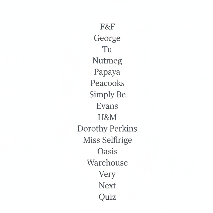 List of brand names on a white background